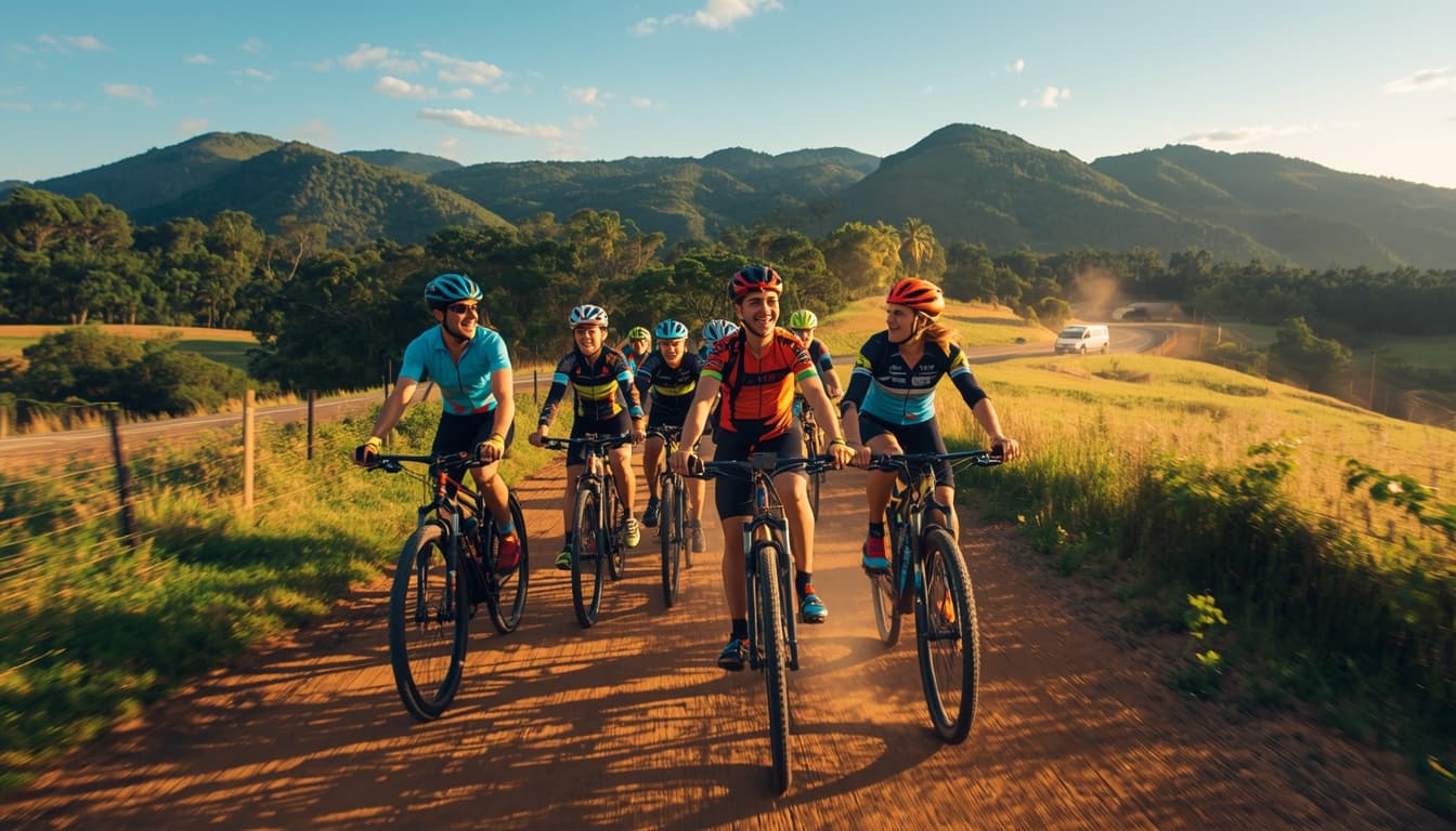 Grupo de ciclistas pedalando juntos